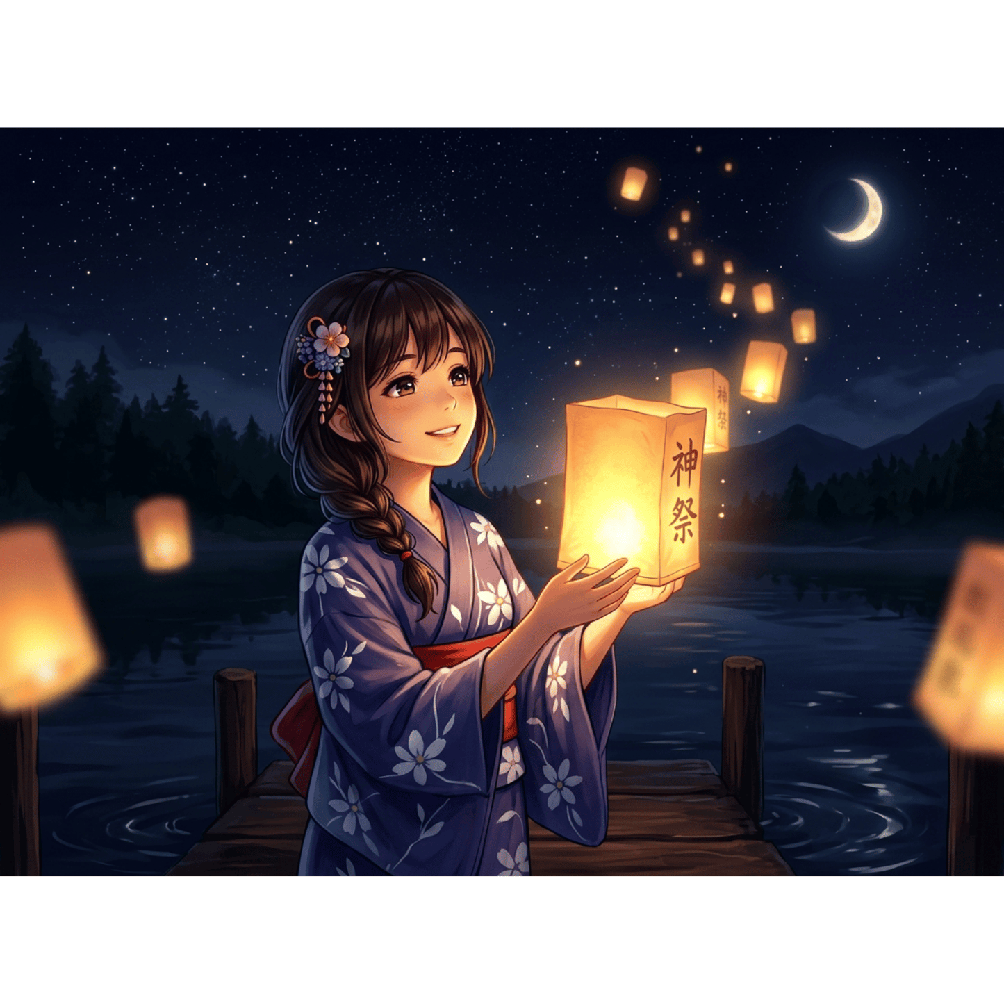 Anime Girl Floating Lantern PicturaNumbers