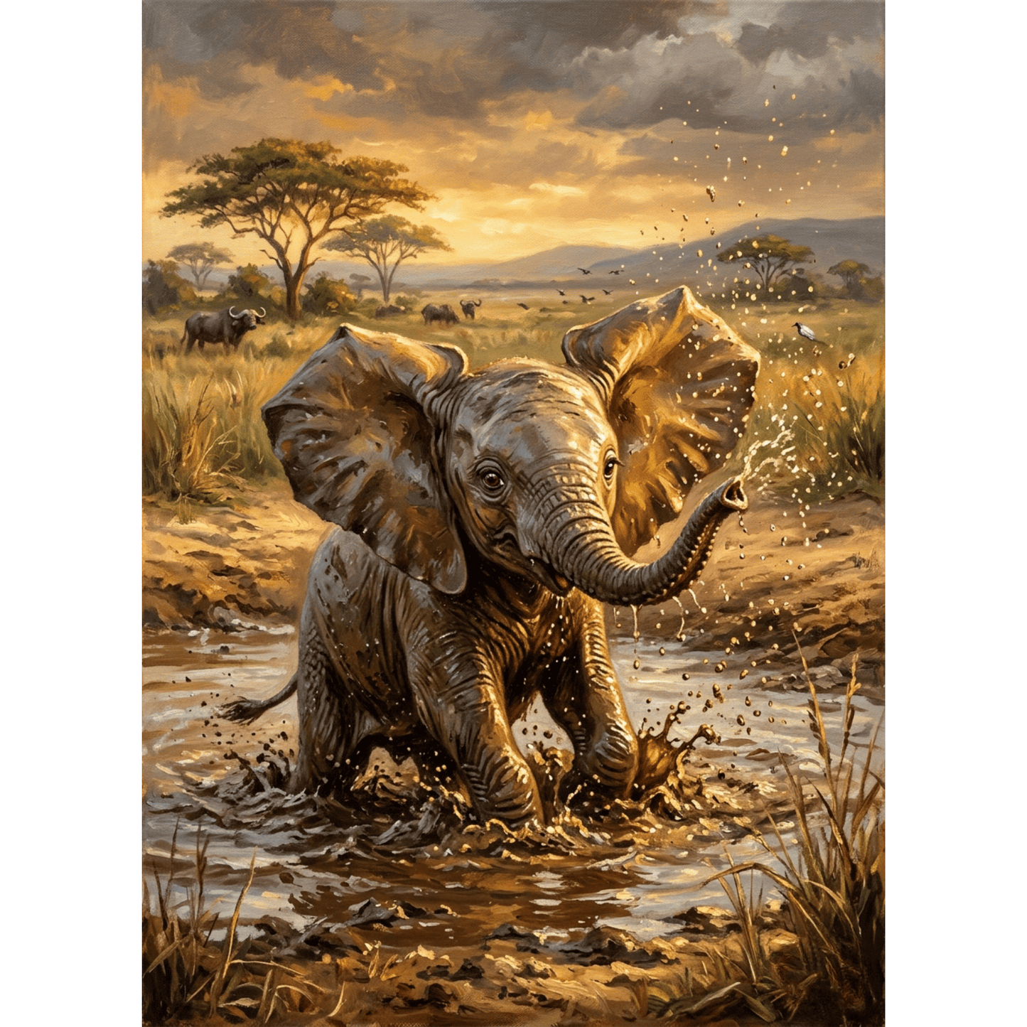 Baby Elephant Mud Play PicturaNumbers