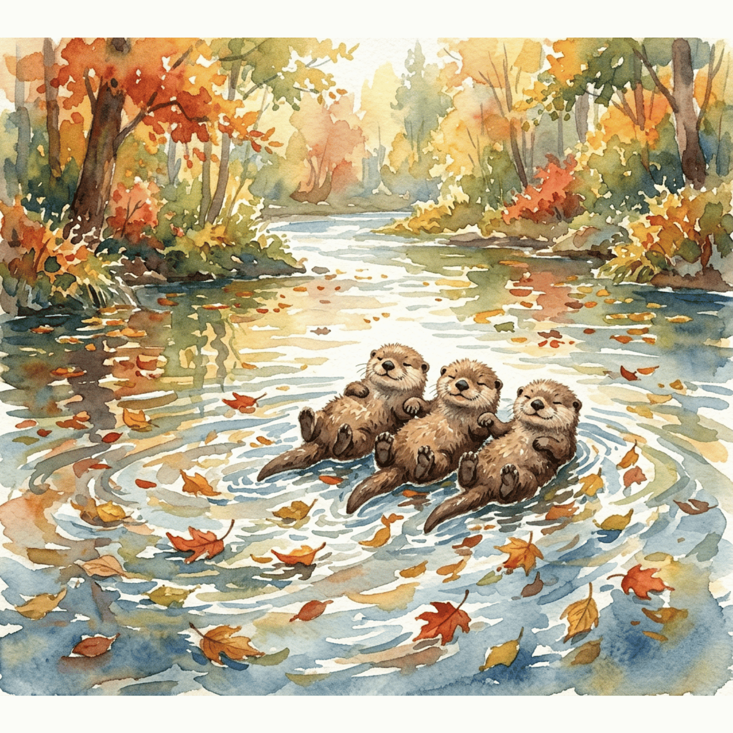 Baby Otters Floating River PicturaNumbers