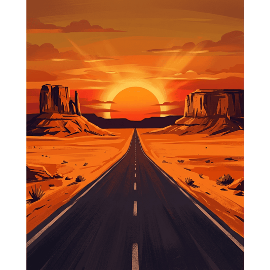 Dreamy Desert Road Sunset PicturaNumbers