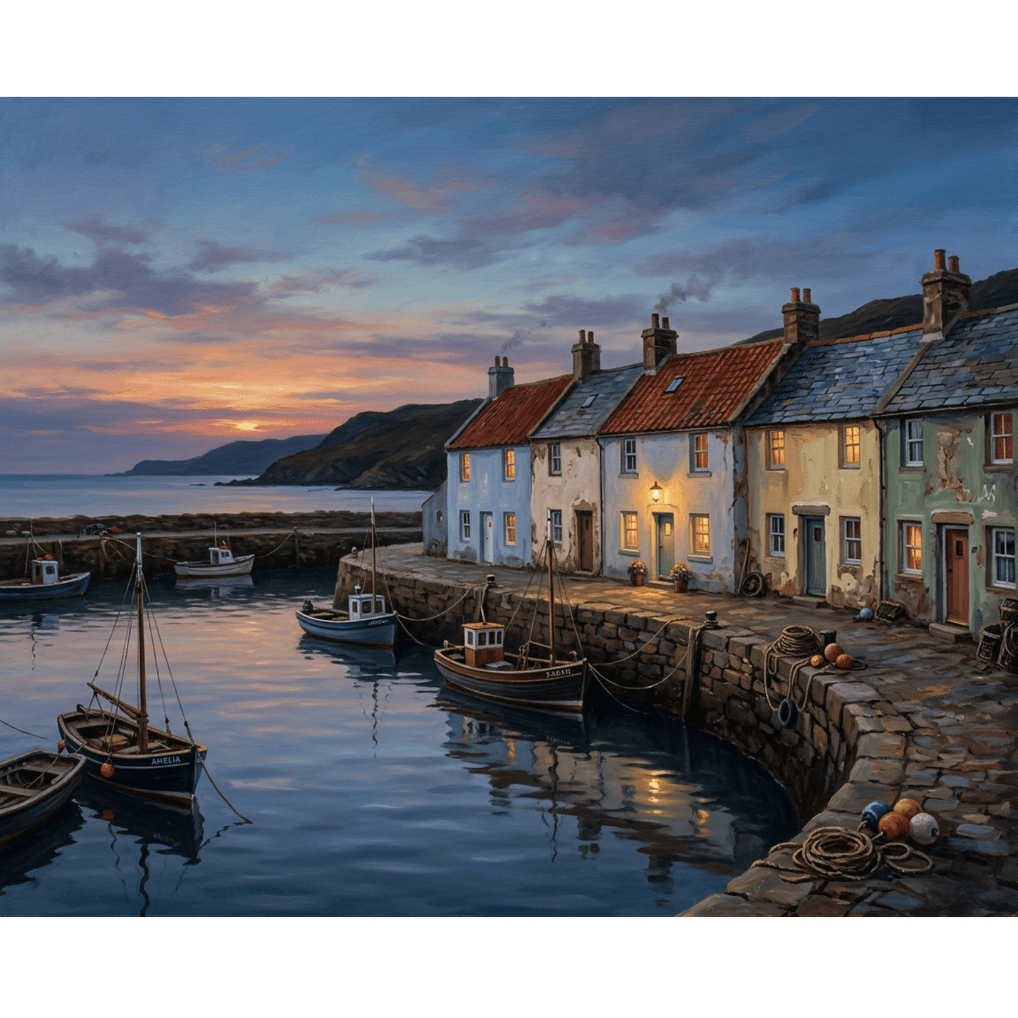Fishing Village at Dusk PicturaNumbers