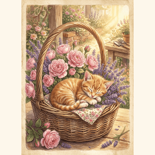Kitten Flower Basket PicturaNumbers