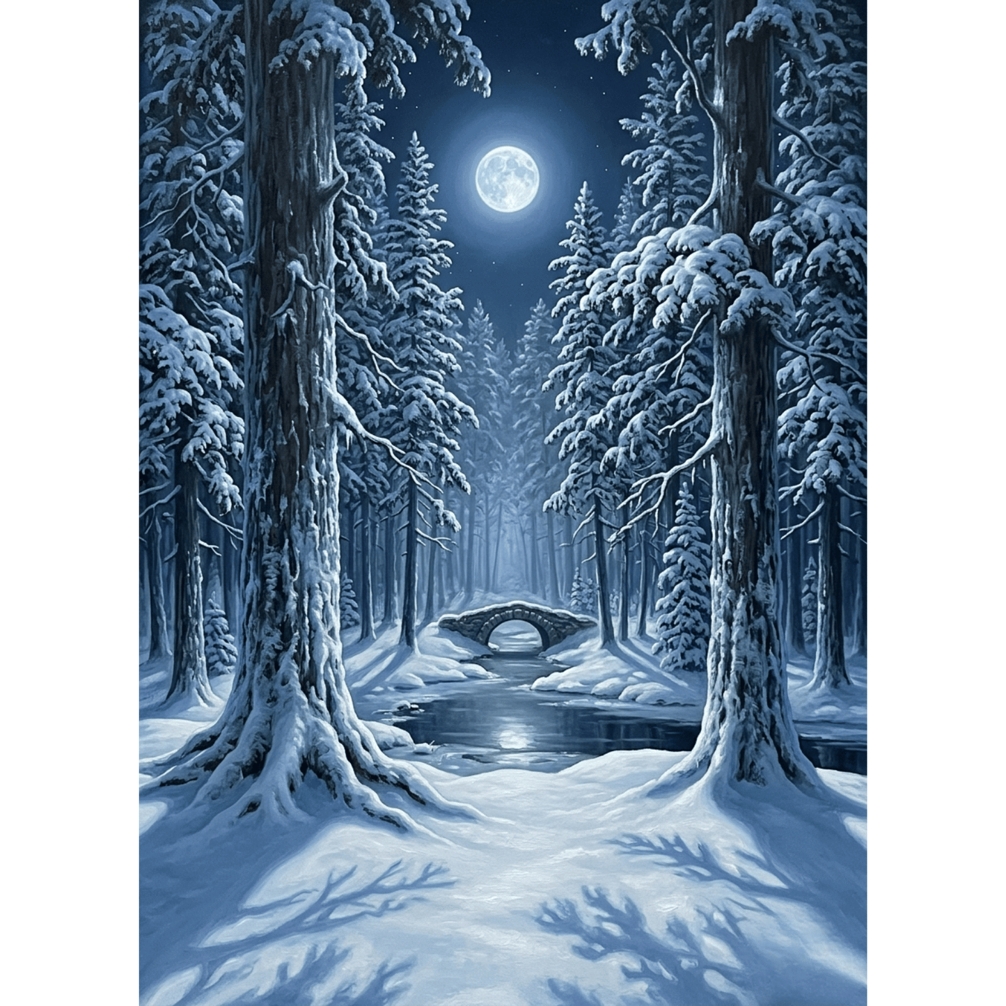 Snowy Pine Forest Moonlight PicturaNumbers