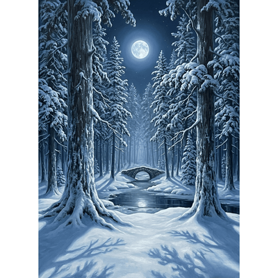 Snowy Pine Forest Moonlight