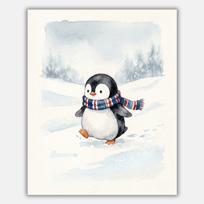 Water Colour Penguin Scarf