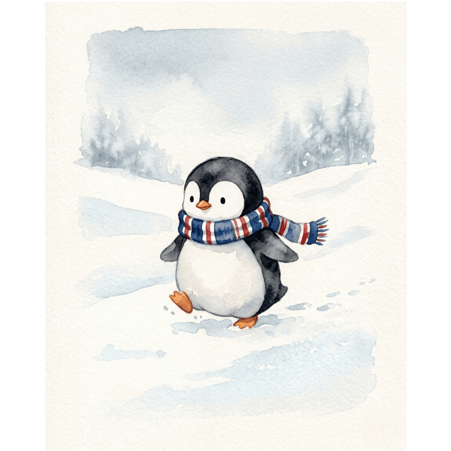 Water Colour Penguin Scarf PicturaNumbers